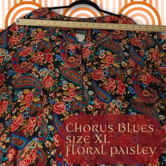 Vintage Chorus Blues Floral Paisley Blouse Size XL 100% Cotton - Picture 2 of 8